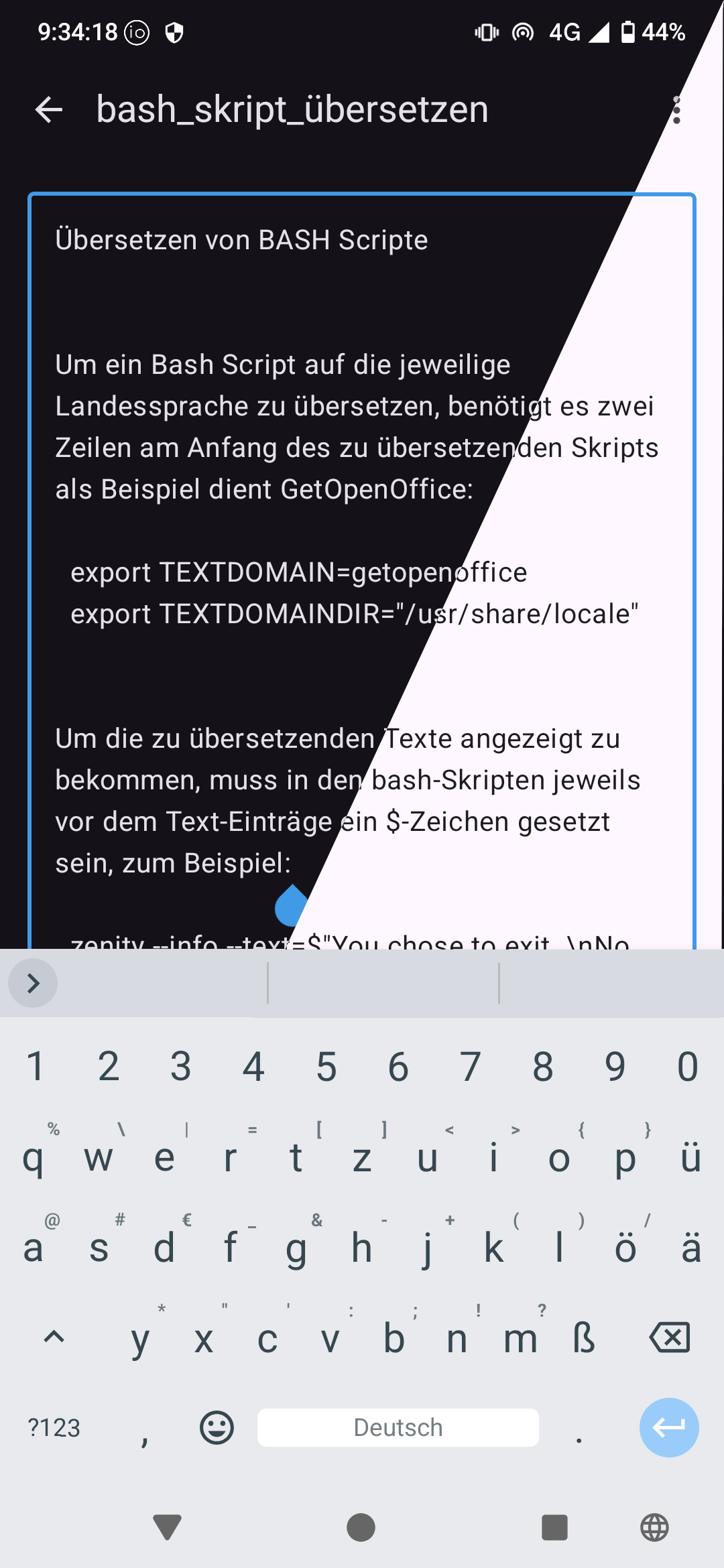 Screenshot of Notes Screen