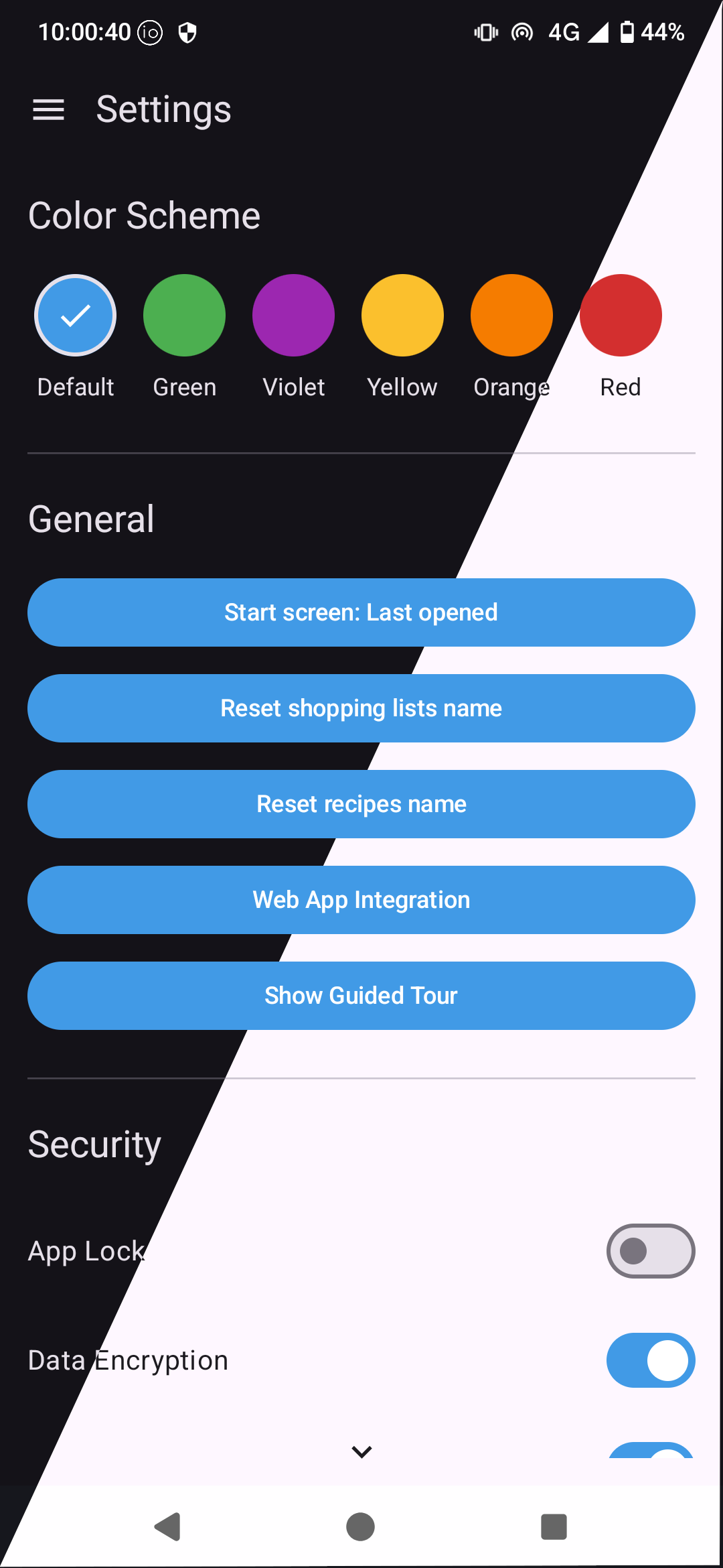 Screenshot of Settings